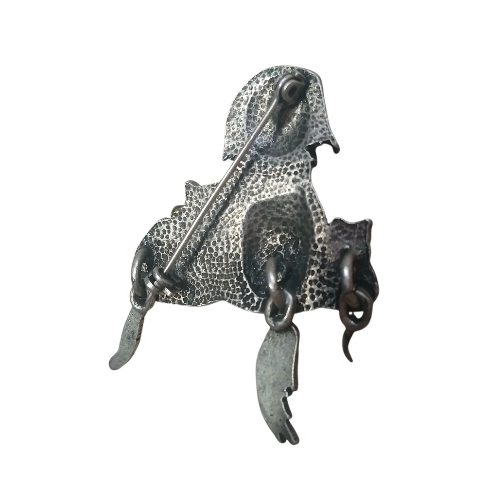 Vintage Brooch Crafted Pin Cat and Puppy Tail Friends Rhinestones Classic Pewter